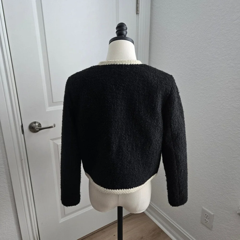 Ba&sh Lady Jacket Black Boucle Contrast Trim Gold Button Cropped Blazer Size 1